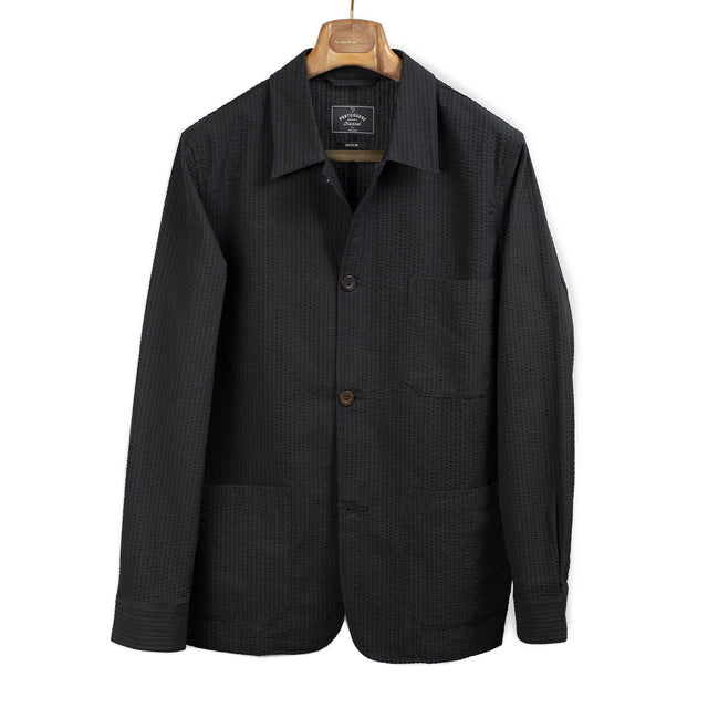 Labura unlined chore jacket in black cotton seersucker
