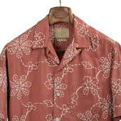 Compota Camp Shirt In Red Cotton With White Floral Embroidery