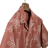 Compota Camp Shirt In Red Cotton With White Floral Embroidery