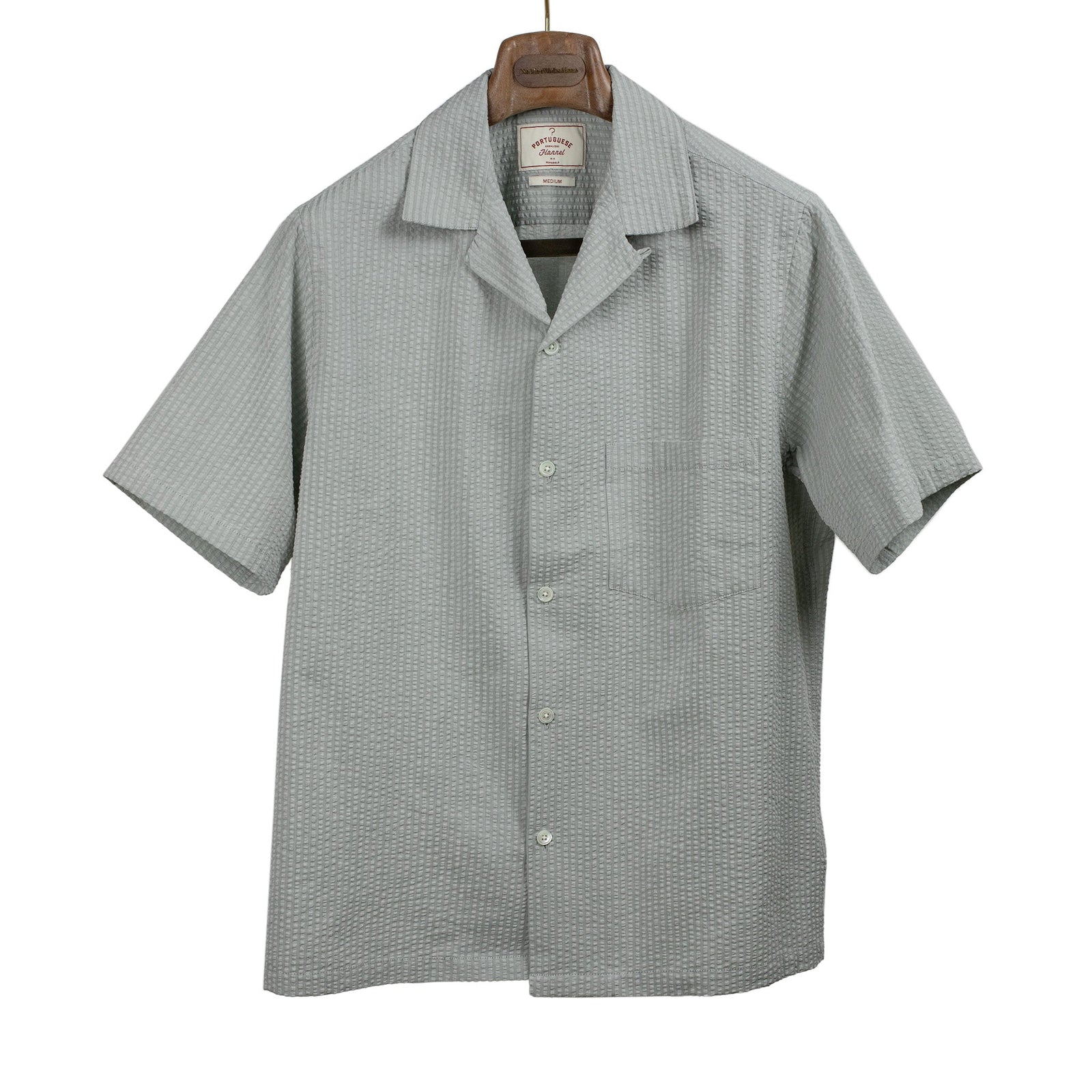 Atlantico Camp Shirt In Smoky Green Cotton Seersucker