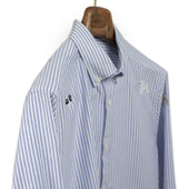 Button Down Shirt In Stripe Cotton Oxford With Embroidered Dogs