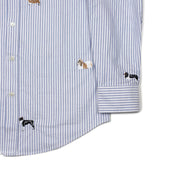 Button Down Shirt In Stripe Cotton Oxford With Embroidered Dogs