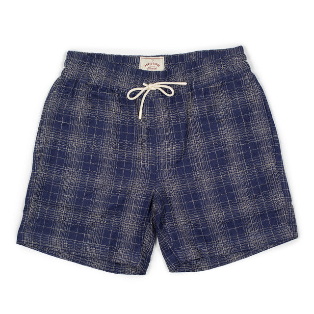 Dorne easy shorts in blue wavy checked cotton and linen