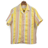 Boat camp shirt in butter yellow, peach, and coral striped cotton
