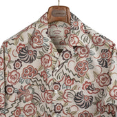 Flowers Painting Camp Shirt In Linen And Cotton