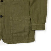 Labura Unlined Chore Jacket In Green Washed Linen