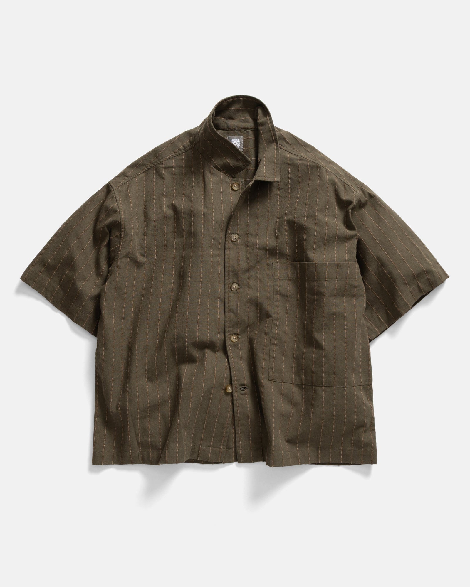 S S Single Pocket Sam Shirt Army Sand Chocolate Twisted Stripe Summer Cotton Linen Oxford