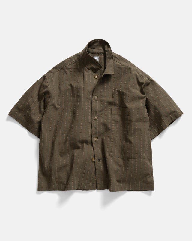 S S Single Pocket Sam Shirt Army Sand Chocolate Twisted Stripe Summer Cotton Linen Oxford