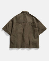 S S Single Pocket Sam Shirt Army Sand Chocolate Twisted Stripe Summer Cotton Linen Oxford