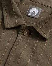 S S Single Pocket Sam Shirt Army Sand Chocolate Twisted Stripe Summer Cotton Linen Oxford
