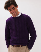 Made In Scotland Purple Cable Knit Cashmere Sweater
