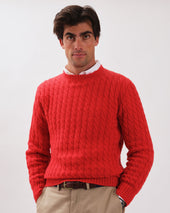 Made In Scotland Scarlet Cable Knit Cashmere Sweater