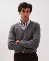 Grey Mix Lambswool V Neck Sweater