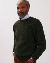 Made In Scotland Dark Green Marl Shaggy Dog Sweater Classic Fit
