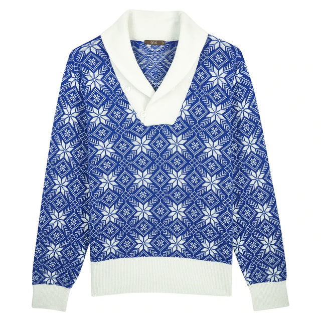 Pull en cachemire bleu à flocons
