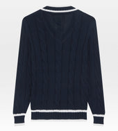 Pull Col V En Coton Bleu Marine