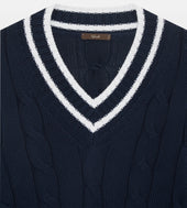 Pull Col V En Coton Bleu Marine