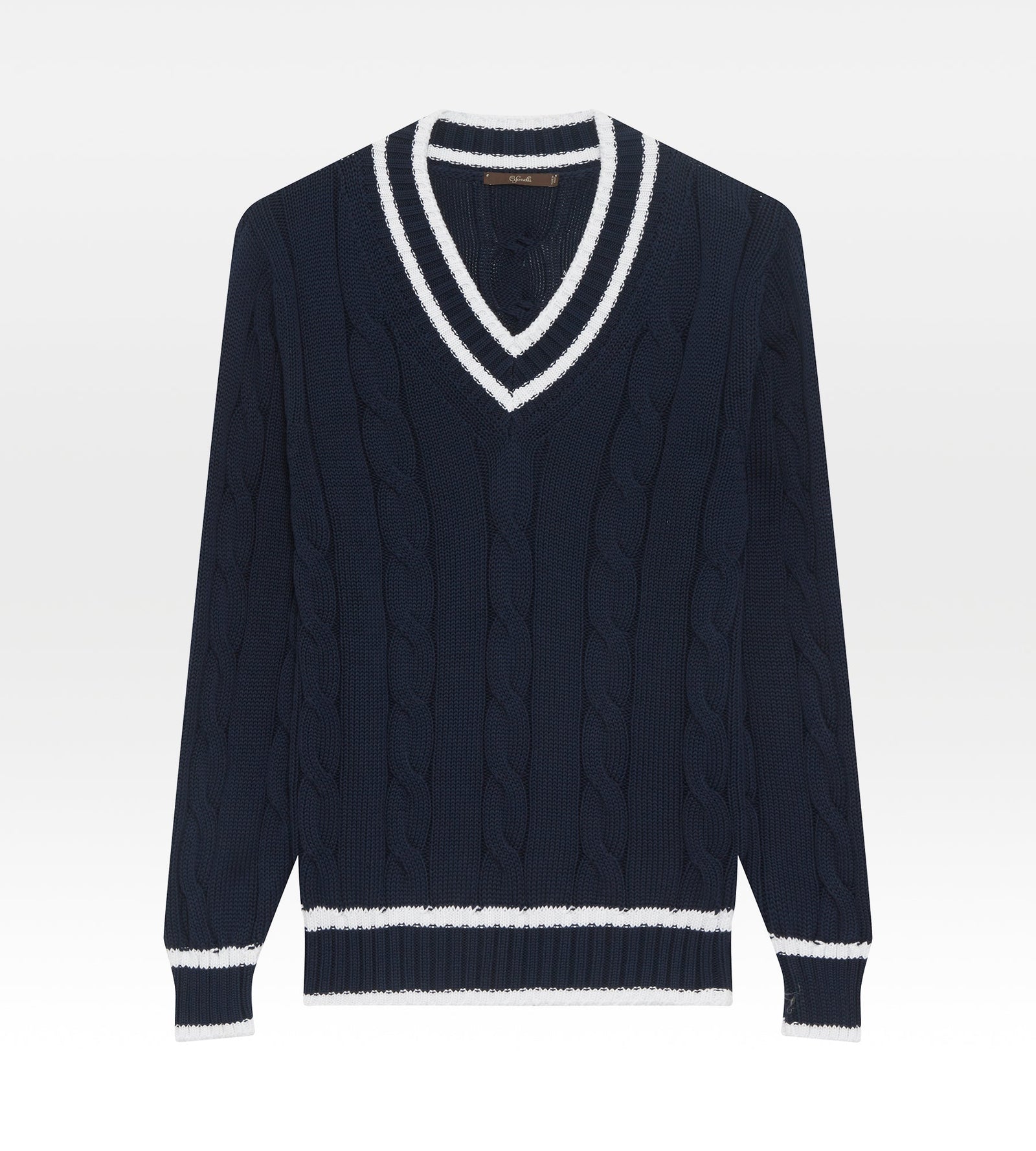 Pull Col V En Coton Bleu Marine