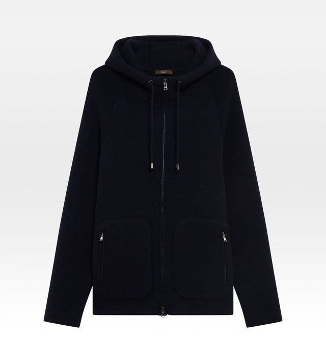 Pull à capuche bleu marine en cachemire