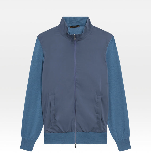 Pull à zip en laine bleu indigo