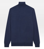 Pull Bleu Marine En Laine Cachemire Soie Col Roul