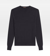 Pull en coton bleu torsadé à col rond