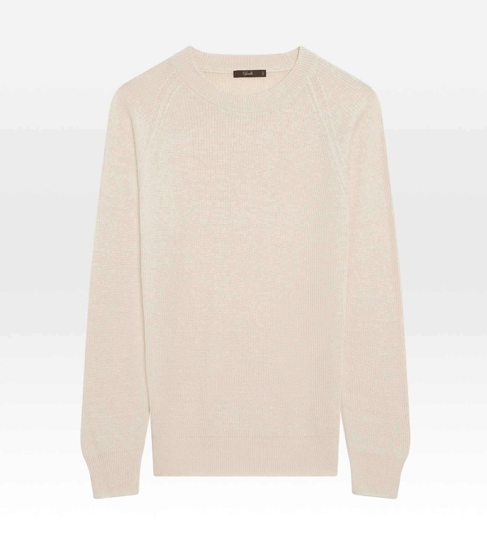 Pull Col Rond En Lin Coton Beige