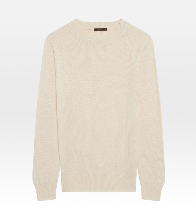 Pull col rond en lin & coton beige