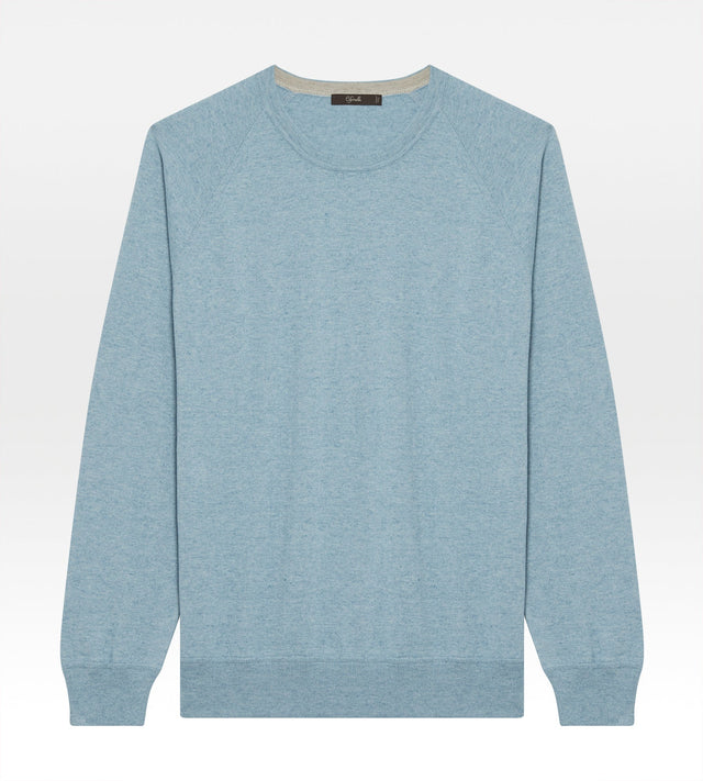 Pull col rond en coton bleu turquoise