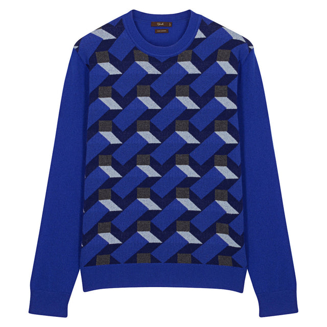 Pull en cachemire géométrique bleu