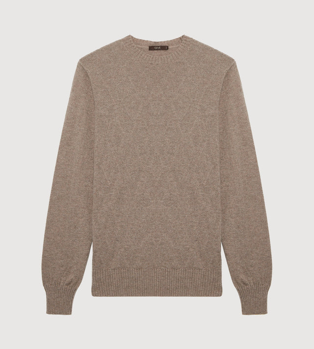 Pull taupe à col rond en cachemire