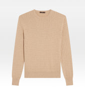 Pull en coton camel torsadé à col rond