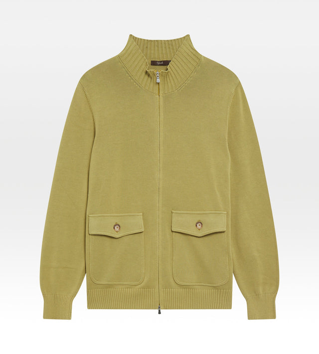 Pull vert à zip en coton