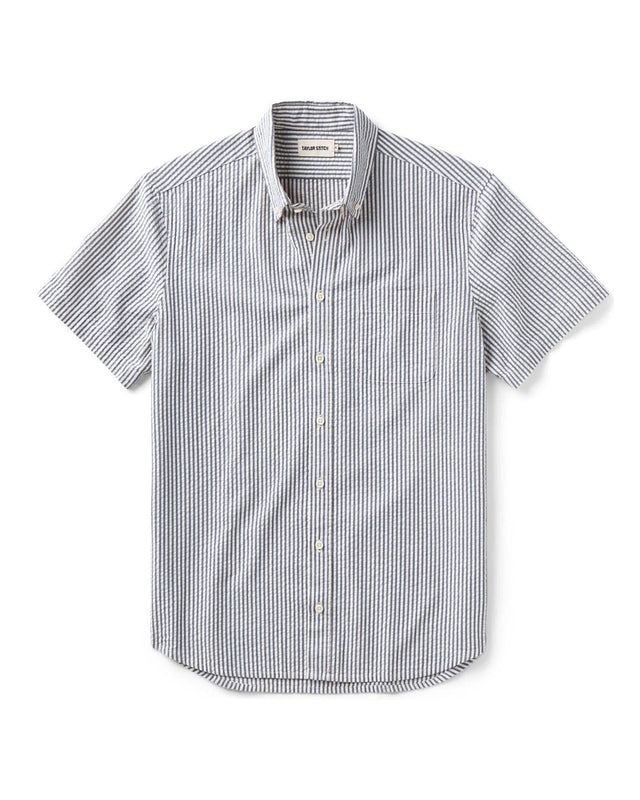 The Short Sleeve Jack in Steel Blue Stripe Seersucker