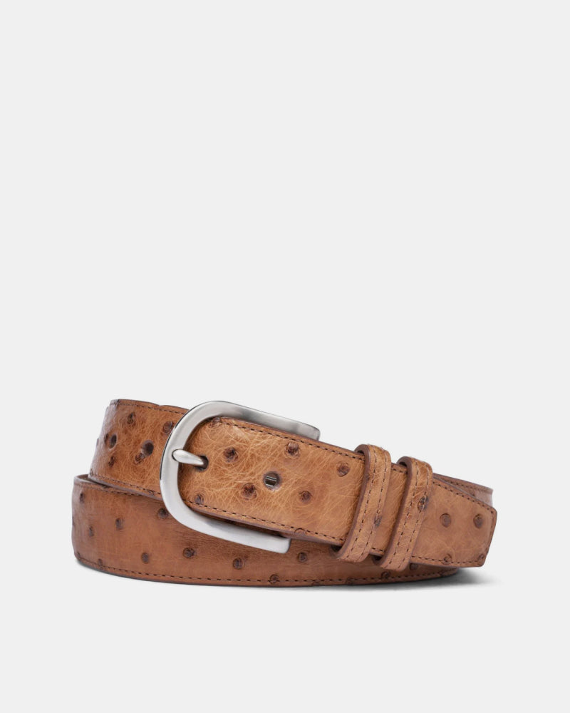 Quilled Ostrich Belt In Brandy Leather