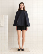 Waxed Herringbone Rain Cape - Navy