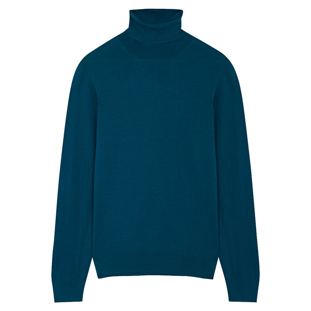 Petrol Blue Merino Roll Neck