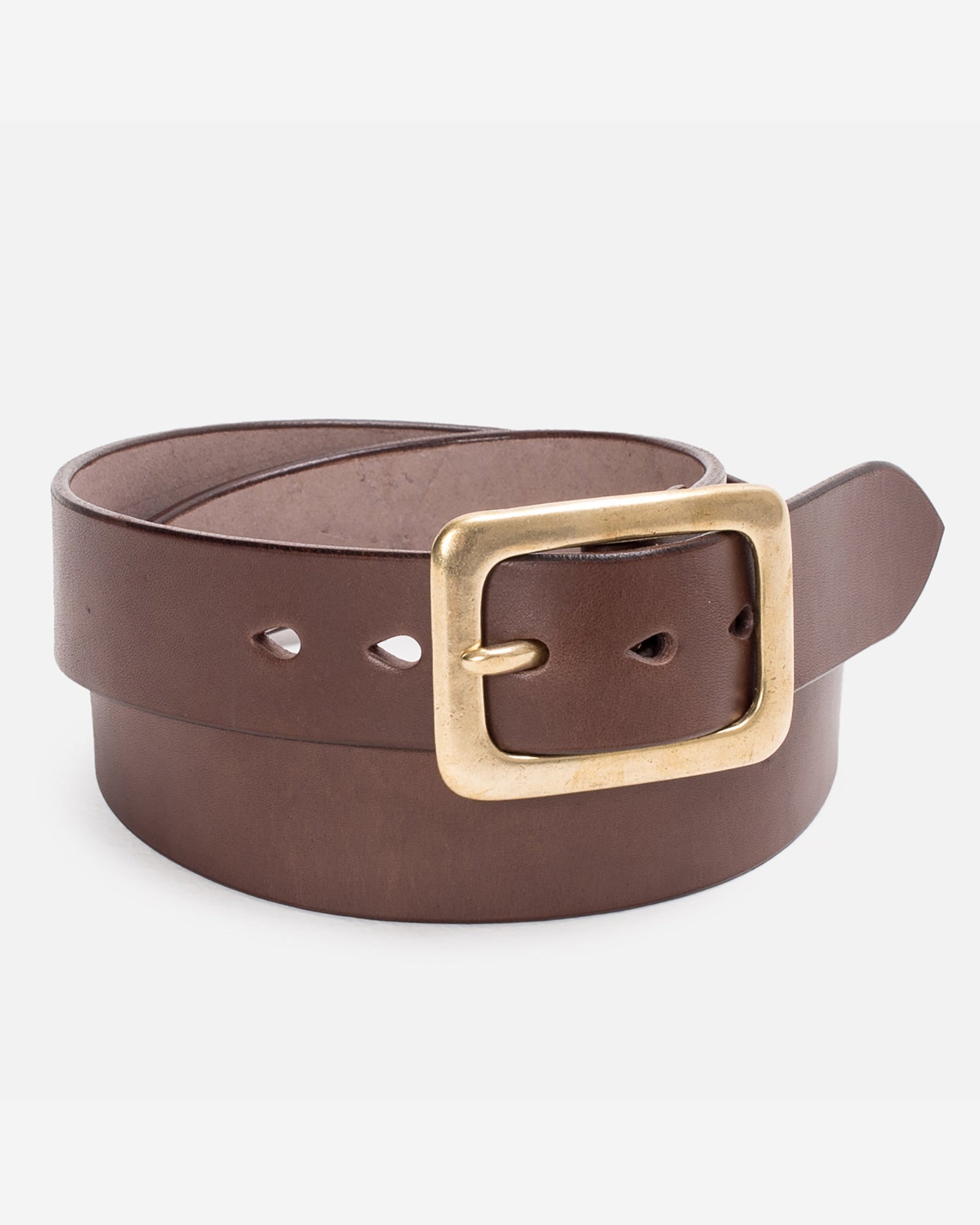 Heavy Duty "Tochigi" Leather Belt with Brass Garrison Buckle - Brown