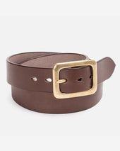 Heavy Duty "Tochigi" Leather Belt with Brass Garrison Buckle - Brown