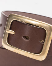 Heavy Duty "Tochigi" Leather Belt with Brass Garrison Buckle - Brown