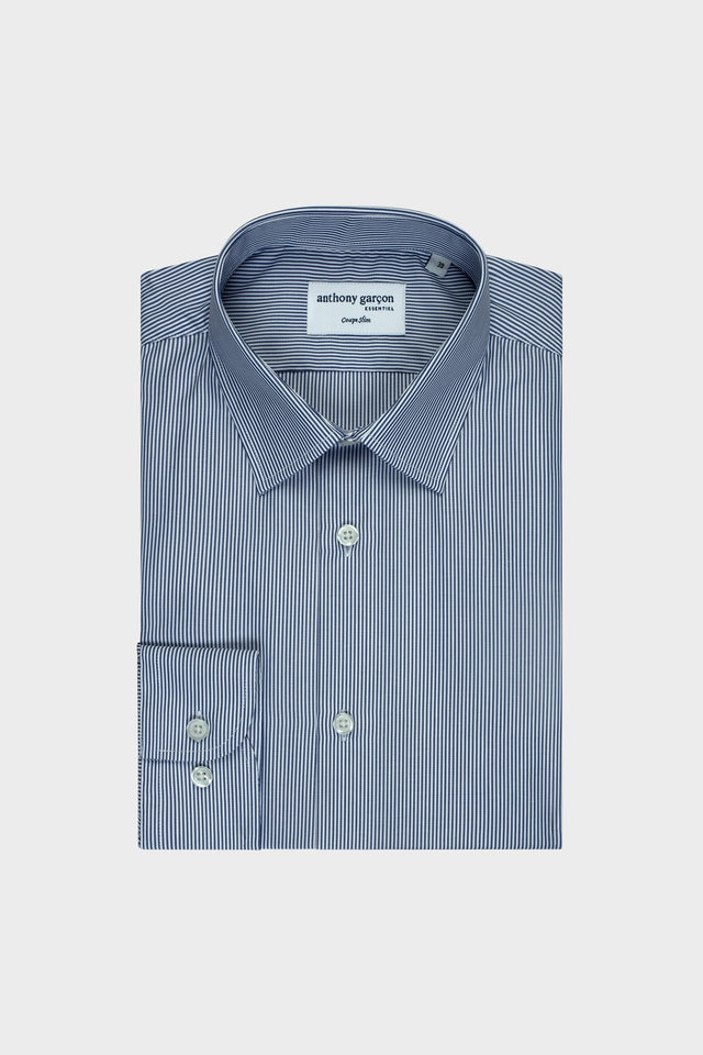 Slim Dark Striped Shirt With French Collar