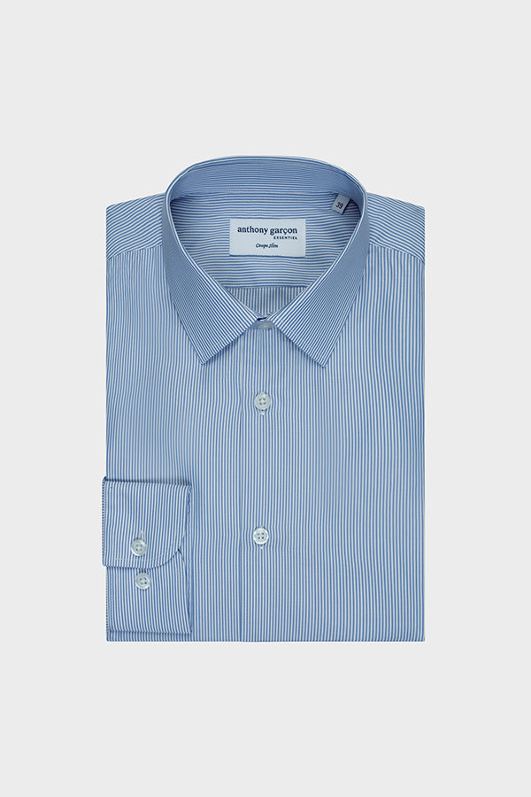 Slim Blue Striped Shirt With French Collar