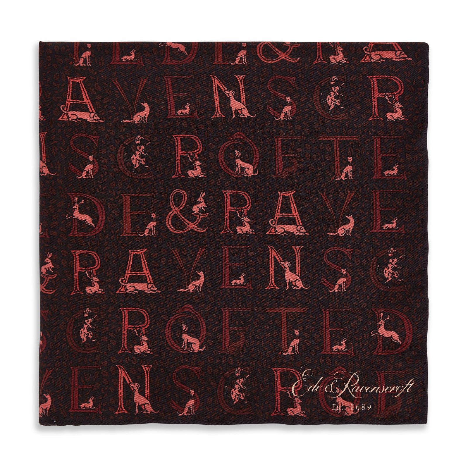Aubergine Tonal Branded Print Silk Pocket Square