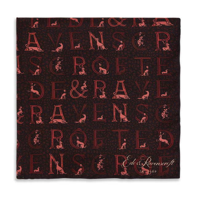 Aubergine Tonal Branded Print Silk Pocket Square