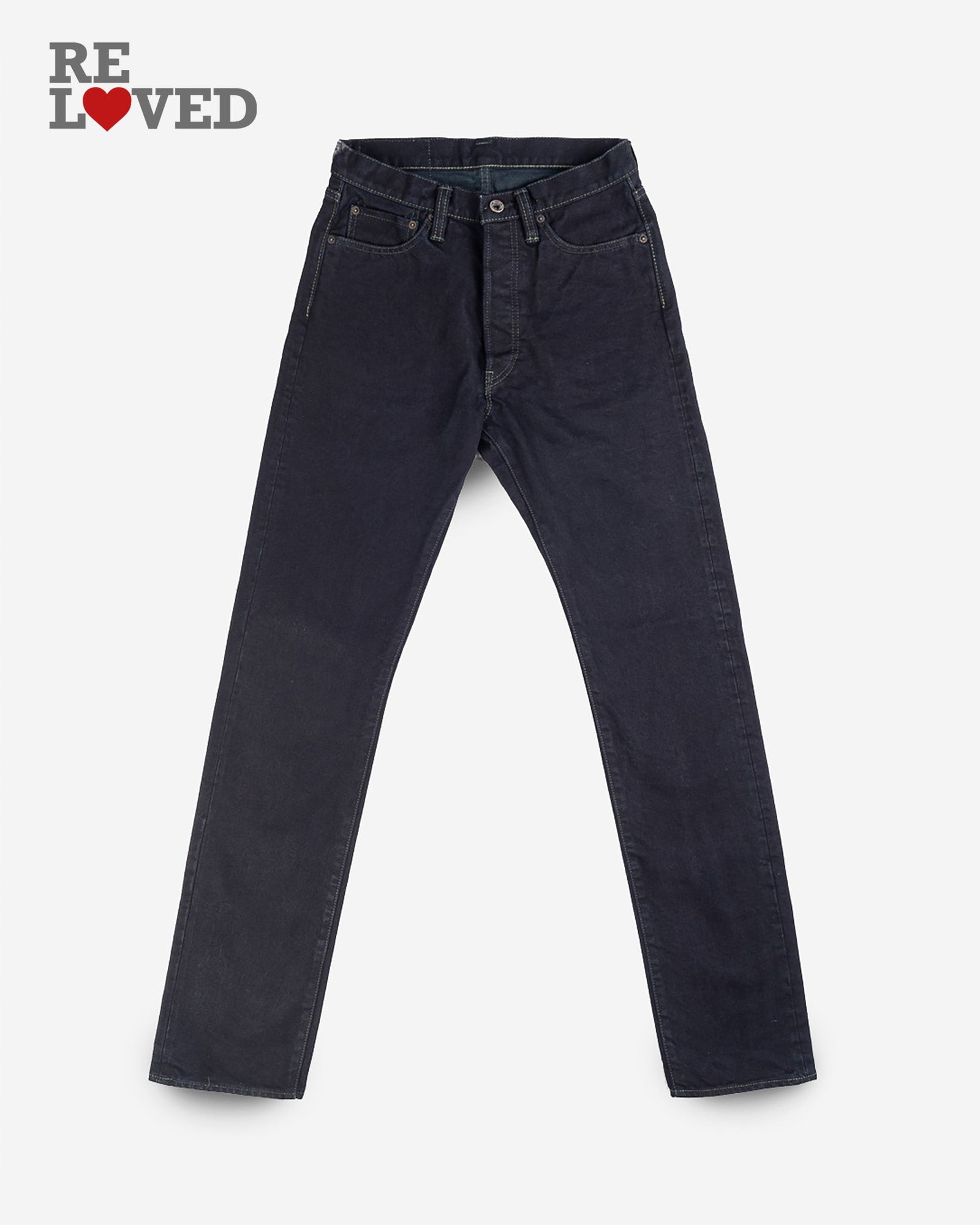 14oz Selvedge Denim Relaxed Tapered Cut Jeans Indigo Overdyed Tag 31 Hemmed To 31 5