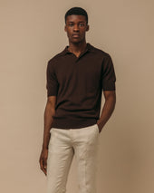 Cashmere silk tennis polo in dark brown