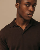 Cashmere silk tennis polo in dark brown