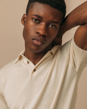 Cashmere silk tennis polo in cream