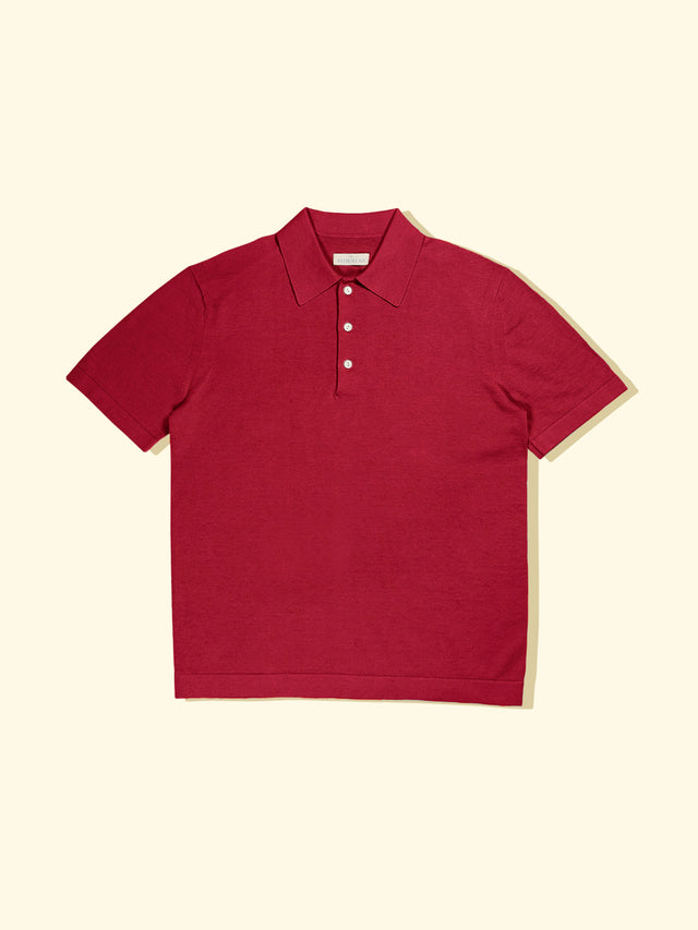Linen/Cotton Knitted Short Sleeve Polo - Poppy Red — The Anthology
