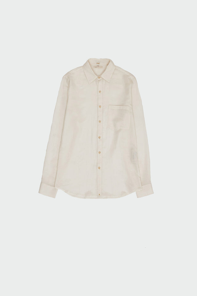 Ecru Cotton Silk Blend Men Shirt